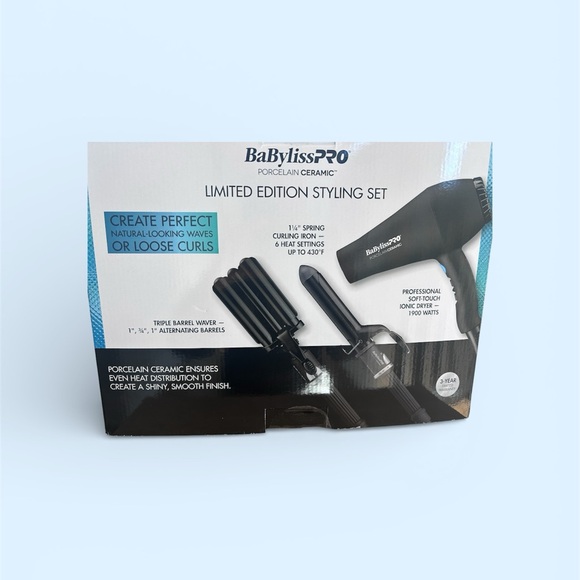 BabylissPRO® Porcelain Ceramic™ Holiday Prepack Dryer+Triple Waver+Curling Iron - Picture 2 of 3